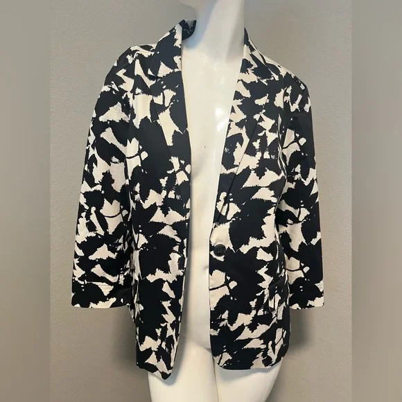 Coldwater Creek Women’s Black & White LS One Button Abstract Blazer Size 14 - Picture 7 of 16